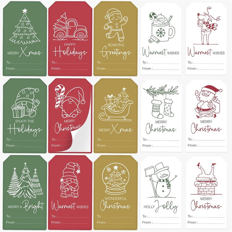 AUDREE 210 Pcs Christmas Gift Tags Stickers - Self-Adhesive Red, Green & Gold Holiday Label Set - 15 Festive Designs for Xmas Gifts, Boxes, Cards & Wrapping - Image 1